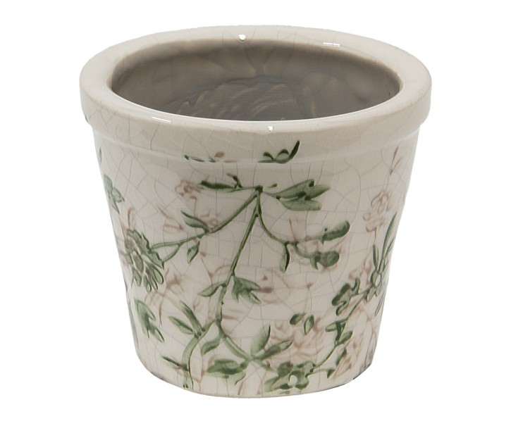 Keramický obal na květináč se zelenými květy Ganni green XS - Ø 8*7 cm Clayre & Eef
