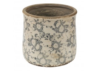Keramický obal na květináč se šedými květy Filon French L - Ø 17*16 cm