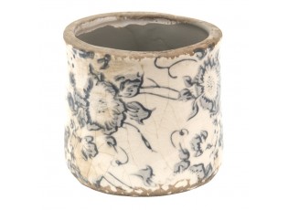 Keramický obal na květináč se šedými květy Filon French XS - Ø 8*7 cm