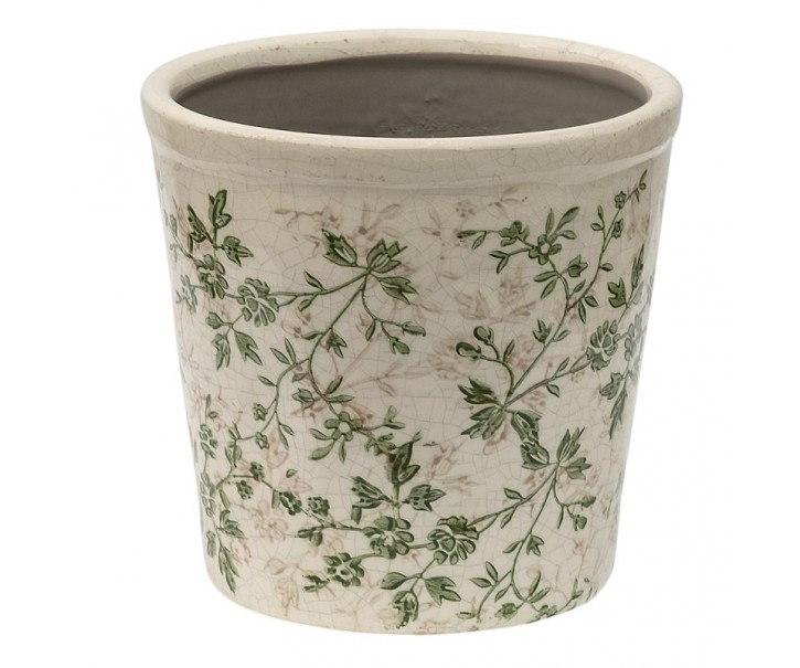 Keramický obal na květináč se zelenými květy Ganni green L - Ø16*16 cm Clayre & Eef