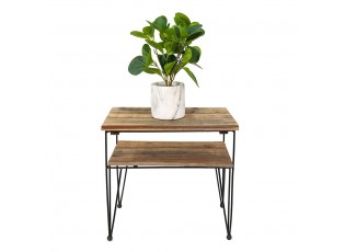 Černo-hnědý antik kovový odkládací stolek - 46*36*47 cm
