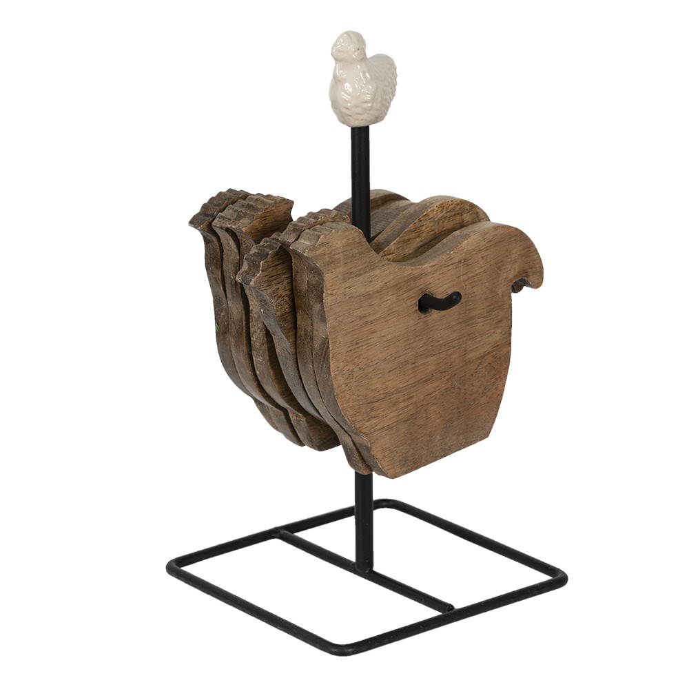 Stojan s malými podtácky ve tvaru slepičky Chick Bei - 11*11*22 cm Clayre & Eef Stojan s malými podtácky ve tvaru slepičky Chick Bei - 11*11*22 cm Clayre & Eef