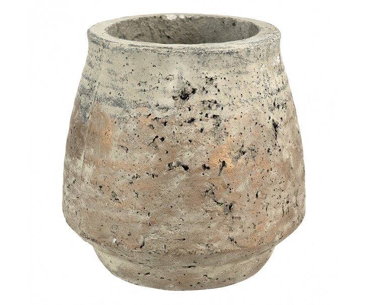 Béžovo-šedý cementový květináč s patinou - Ø 19*18 cm Clayre & Eef
