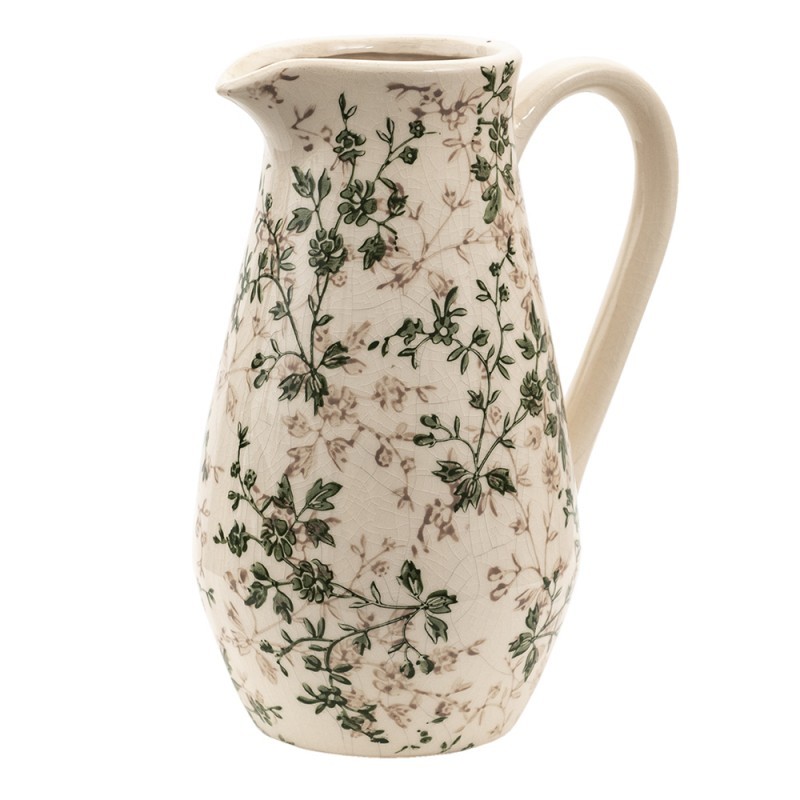 Keramický dekorační džbán se zelenými květy Ganni green M - 20*14*25 cm Clayre & Eef Keramický dekorační džbán se zelenými květy Ganni green M - 20*14*25 cm Clayre & Eef