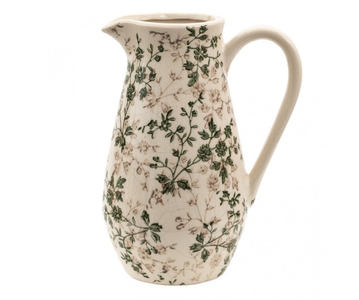 Keramický dekorační džbán se zelenými květy Ganni green M - 20*14*25 cm Clayre & Eef