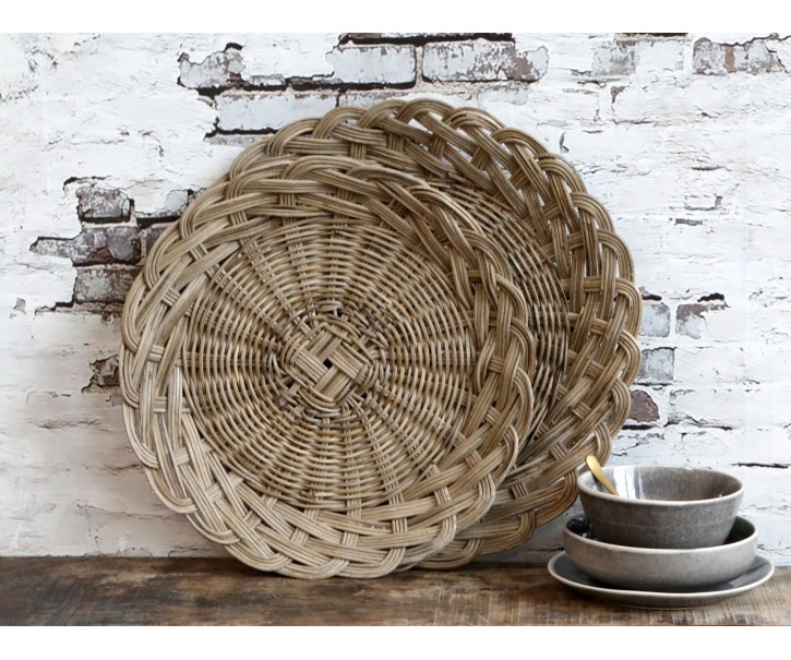 2ks kulatý pletený proutěný podnos Brain - Ø 45*4 / Ø 40*4 cm Chic Antique