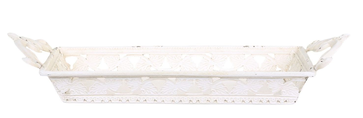 Krémový dekorační kovový podnos s uchy Hallia - 22*29*5cm Chic Antique Krémový dekorační kovový podnos s uchy Hallia - 22*29*5cm Chic Antique