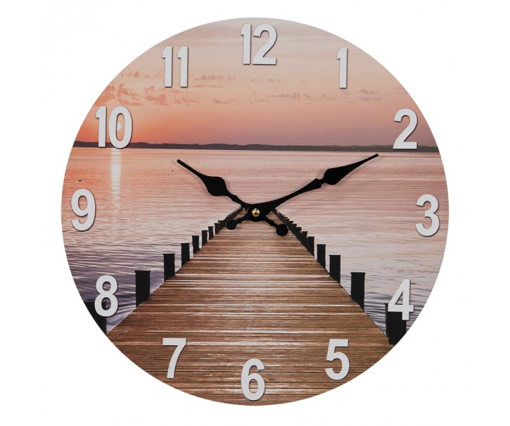 Nástěnné hodiny s výhledem na moře Sea Views – Ø 34*4 cm / 1*AA Clayre & Eef