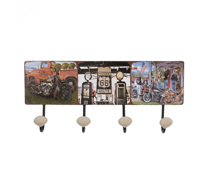 Nástěnný kovový věšák se 4-mi háčky Route 66 - 40*7*18 cm Clayre & Eef