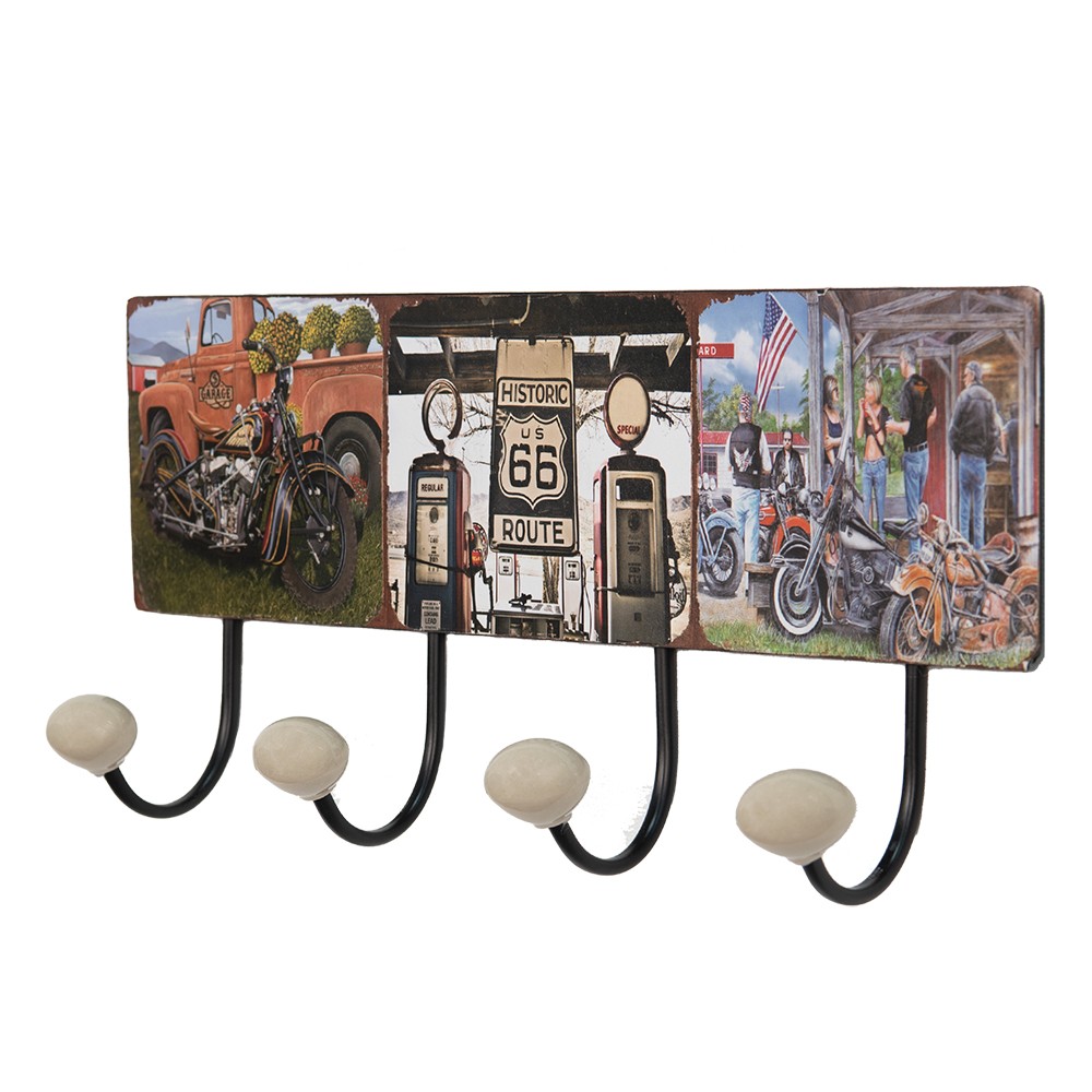 Nástěnný kovový věšák se 4-mi háčky Route 66 - 40*7*18 cm Clayre & Eef Nástěnný kovový věšák se 4-mi háčky Route 66 - 40*7*18 cm Clayre & Eef