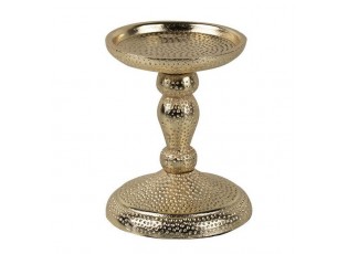 Champagne lesklý široký kovový svícen s vyrytými tečkami Hamme - Ø 9*12cm