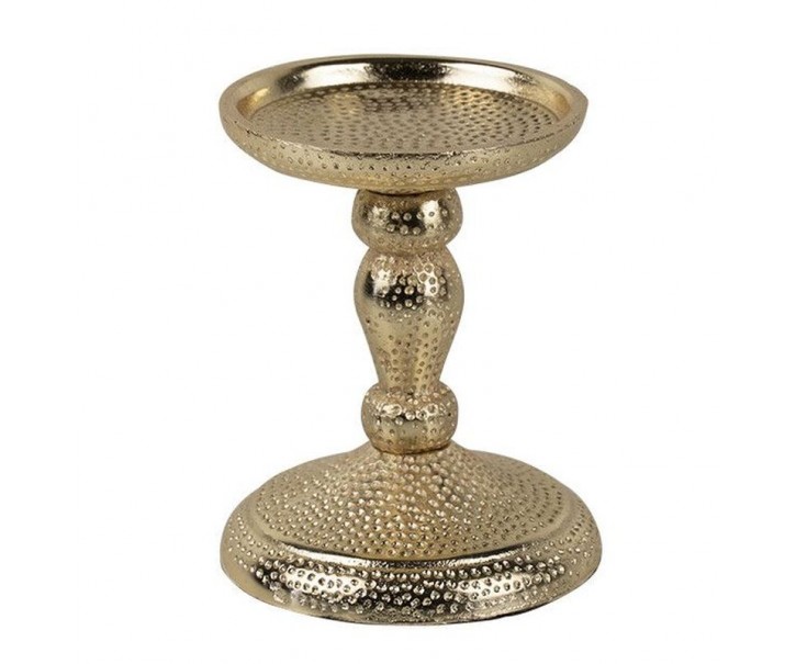 Champagne lesklý široký kovový svícen s vyrytými tečkami Hamme - Ø 9*12cm Mars & More 