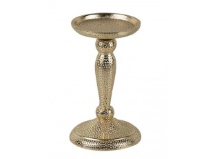 Champagne lesklý široký kovový svícen s vyrytými tečkami Hamme - Ø 10*17cm