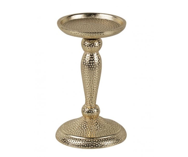 Champagne lesklý široký kovový svícen s vyrytými tečkami Hamme - Ø 10*17cm Mars & More 
