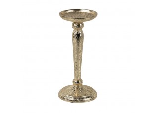Champagne lesklý široký kovový svícen s vyrytými tečkami Hamme - Ø 10*22cm