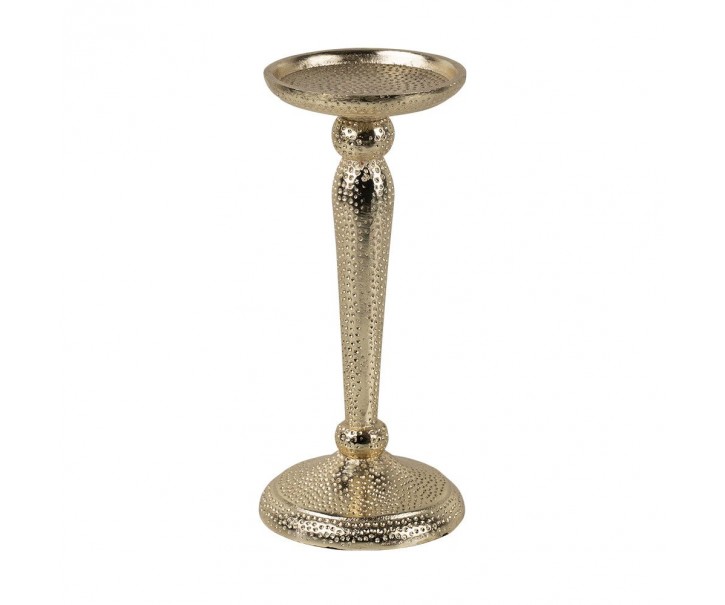 Champagne lesklý široký kovový svícen s vyrytými tečkami Hamme - Ø 10*22cm Mars & More 
