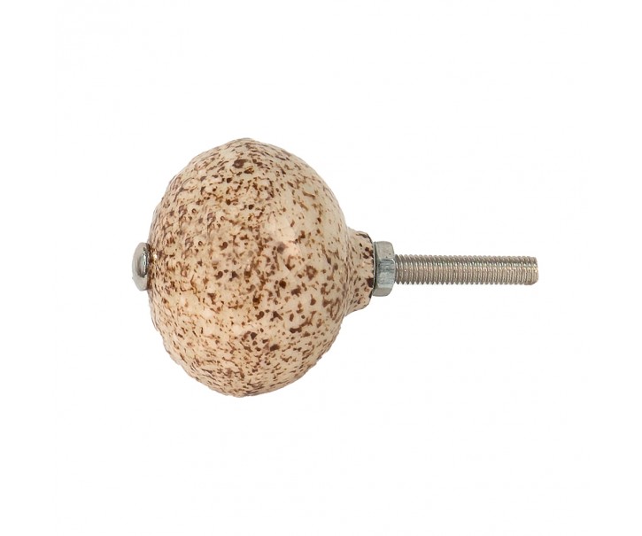 Béžovo-hnědá keramická úchytka s mramorováním - Ø 4*4cm Clayre & Eef