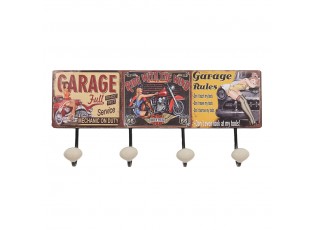 Nástěnný kovový věšák se 4-mi háčky Garage - 40*7*18 cm