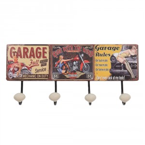 Nástěnný kovový věšák se 4-mi háčky Garage - 40*7*18 cm