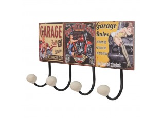 Nástěnný kovový věšák se 4-mi háčky Garage - 40*7*18 cm