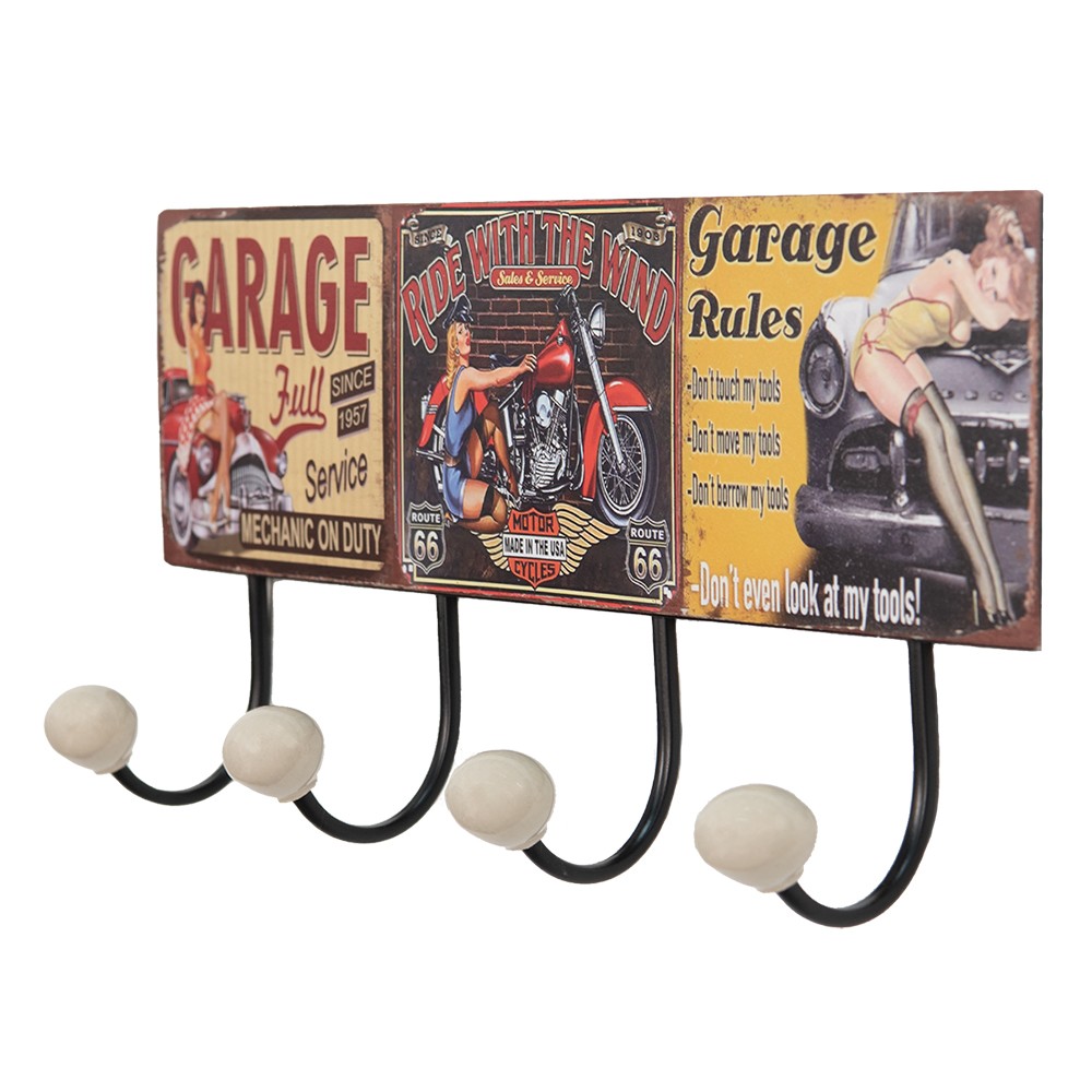 Nástěnný kovový věšák se 4-mi háčky Garage - 40*7*18 cm Clayre & Eef Nástěnný kovový věšák se 4-mi háčky Garage - 40*7*18 cm Clayre & Eef