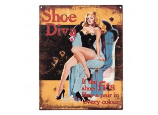 Nástěnná kovová cedule Shoe Diva - 20*1*25 cm