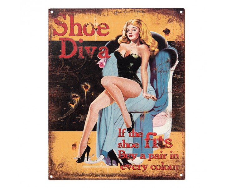 Nástěnná kovová cedule Shoe Diva - 20*1*25 cm Clayre & Eef