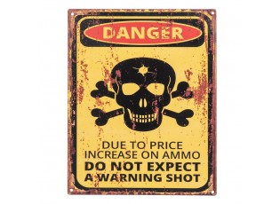 Žlutá kovová nástěnná cedule s lebkou Danger - 20*1*25 cm