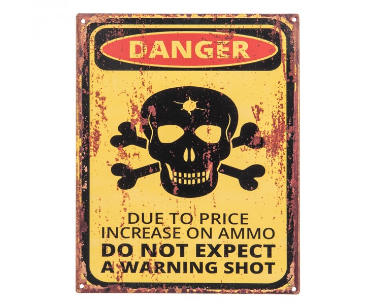 Žlutá kovová nástěnná cedule s lebkou Danger - 20*1*25 cm Clayre & Eef
