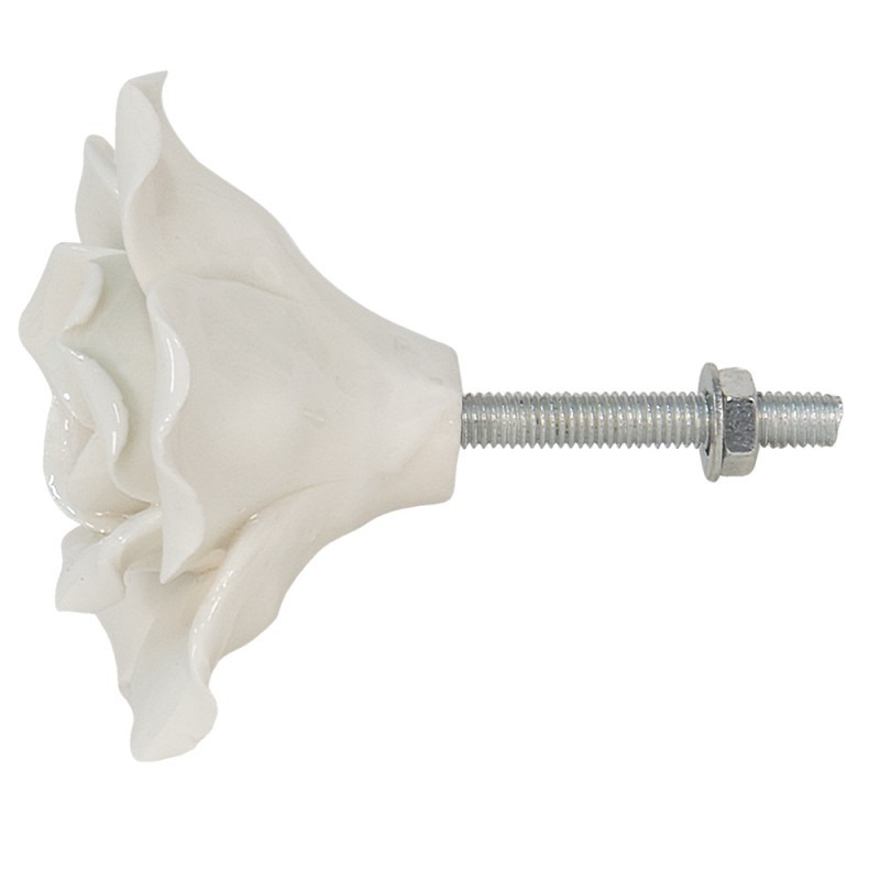 Krémová porcelánová úchytka růže Rosé - Ø 4*4cm Clayre & Eef Krémová porcelánová úchytka růže Rosé - Ø 4*4cm Clayre & Eef