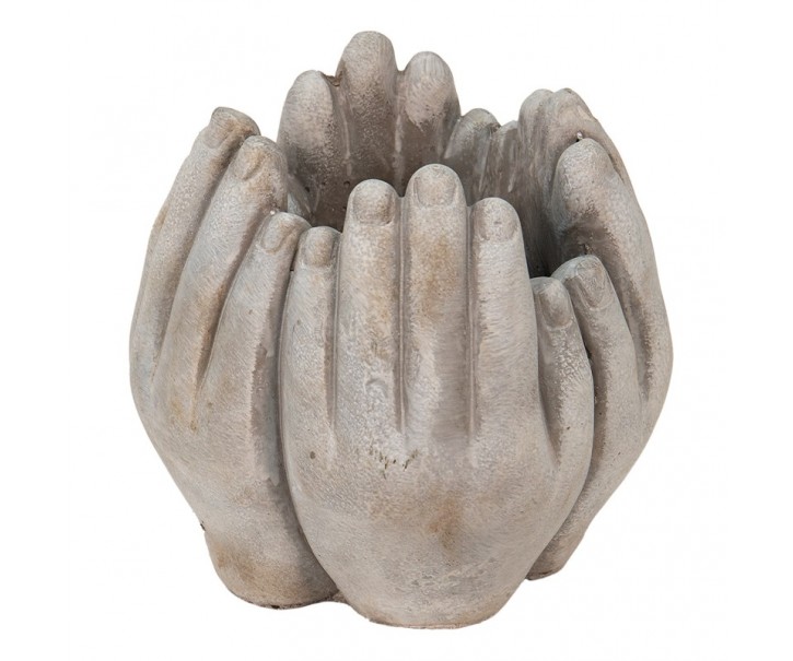 Béžovo-šedý cementový květináč přiložených rukou Hania S - 15*15*17 cm Clayre & Eef