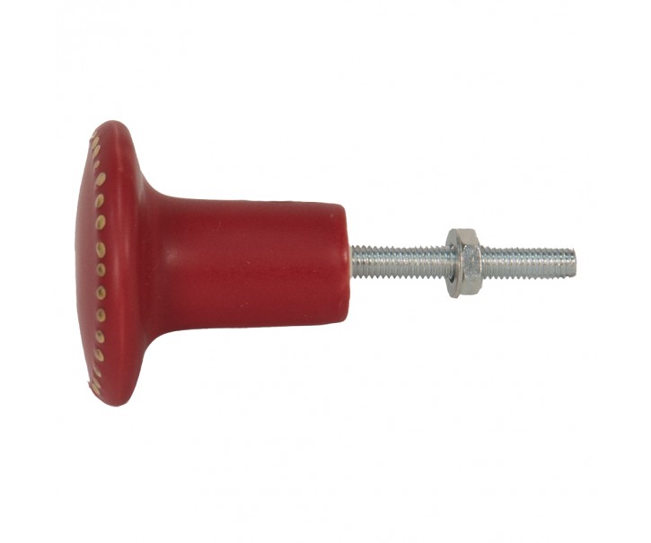 Červená keramická úchytka ze zlatými puntíky Dria - Ø 4*3 cm Clayre & Eef