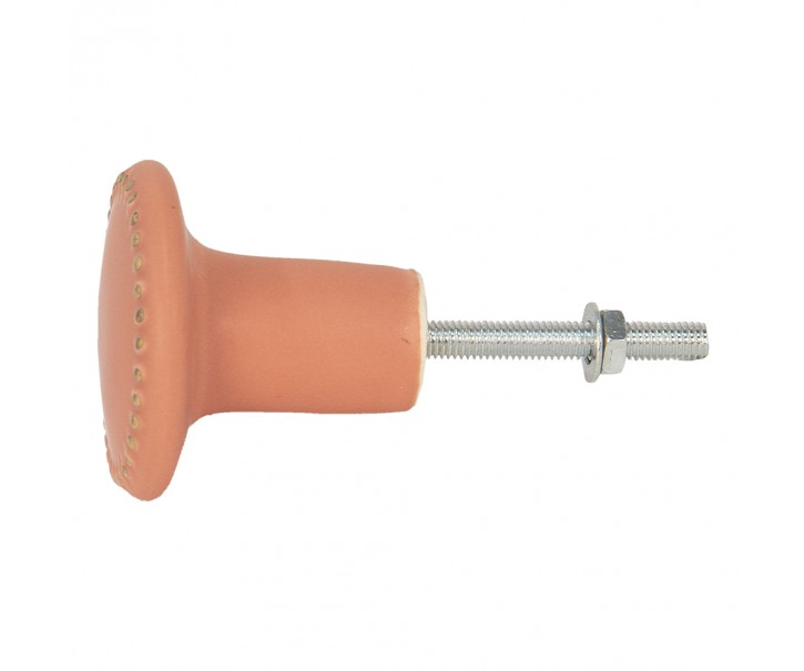Oranžová keramická úchytka ze zlatými puntíky Dria - Ø 4*3 cm Clayre & Eef