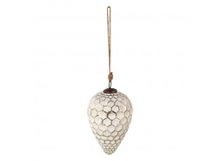 Bílá antik skleněná šiška Hexagon white XL - Ø 13*20 cm