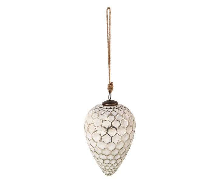Bílá antik skleněná šiška Hexagon white XL - Ø 13*20 cm Clayre & Eef