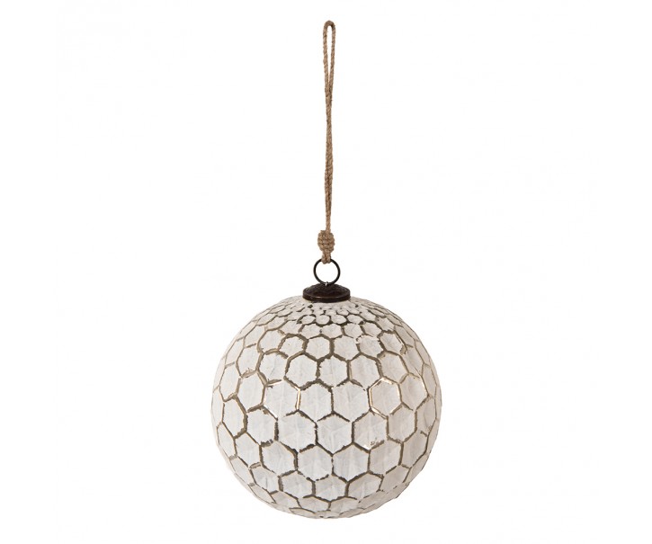 Bílá antik skleněná koule Hexagon white XL - Ø 20*20 cm Clayre & Eef