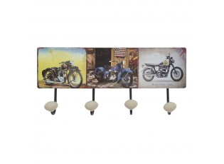 Nástěnný kovový věšák se 4-mi háčky Retro Moto - 40*7*18 cm