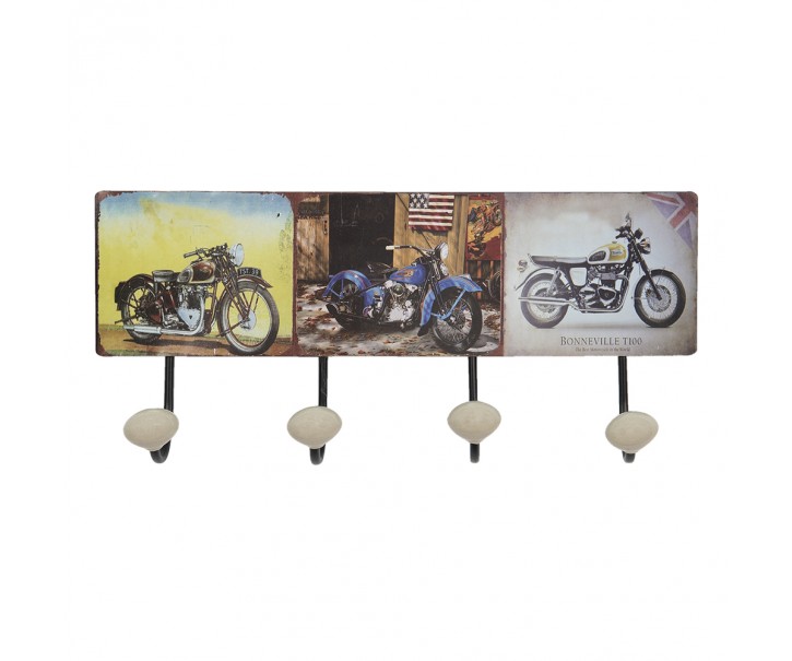 Nástěnný kovový věšák se 4-mi háčky Retro Moto - 40*7*18 cm Clayre & Eef