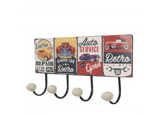 Nástěnný kovový věšák se 4-mi háčky Auto Service - 40*7*18 cm