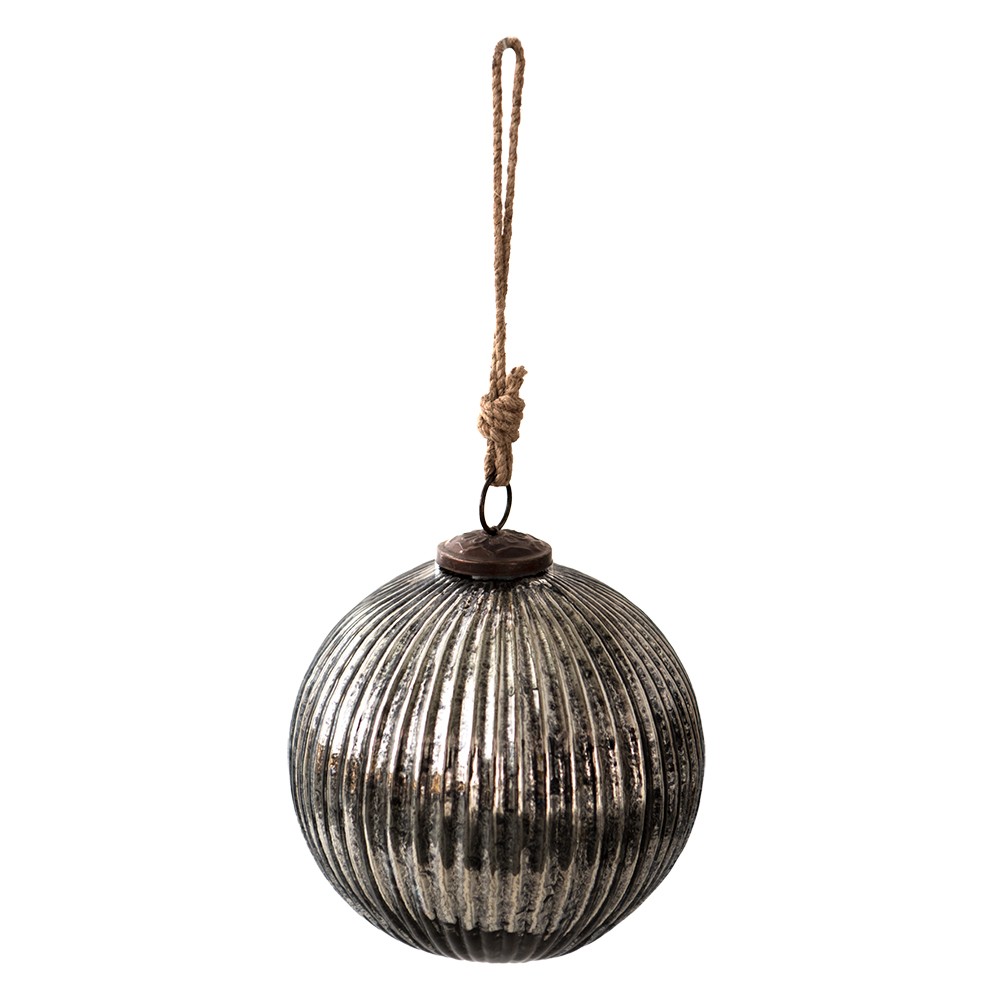 Stříbrno černá vánoční skleněná ozdoba koule XL - Ø 15*15 cm Clayre & Eef Stříbrno černá vánoční skleněná ozdoba koule XL - Ø 15*15 cm Clayre & Eef