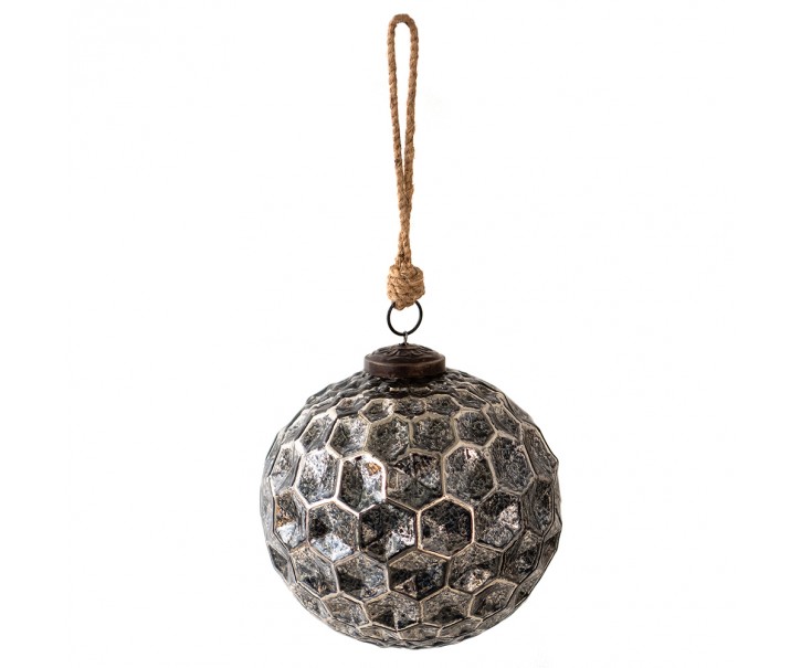 Černá antik skleněná koule Hexagon Black M - Ø12*12 cm Clayre & Eef