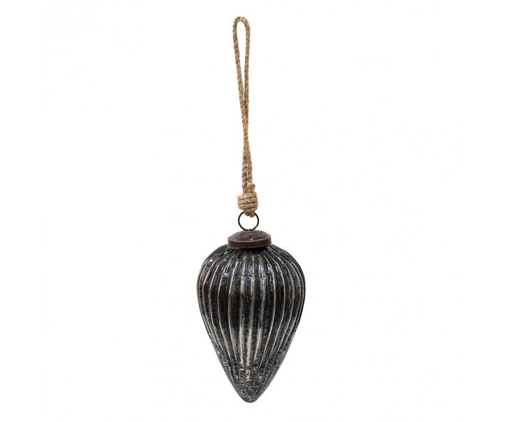 Černá antik skleněná vánoční ozdoba s patinou - Ø 9*14 cm Clayre & Eef
