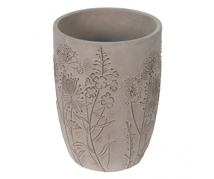 Šedý cementový obal na květináč/váza s lučními květy Wildflowers - Ø19*25cm Clayre & Eef
