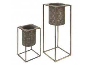 2ks bronzové antik květináče na nohou Fane - 25*25*62 cm / 20*20*34 cm