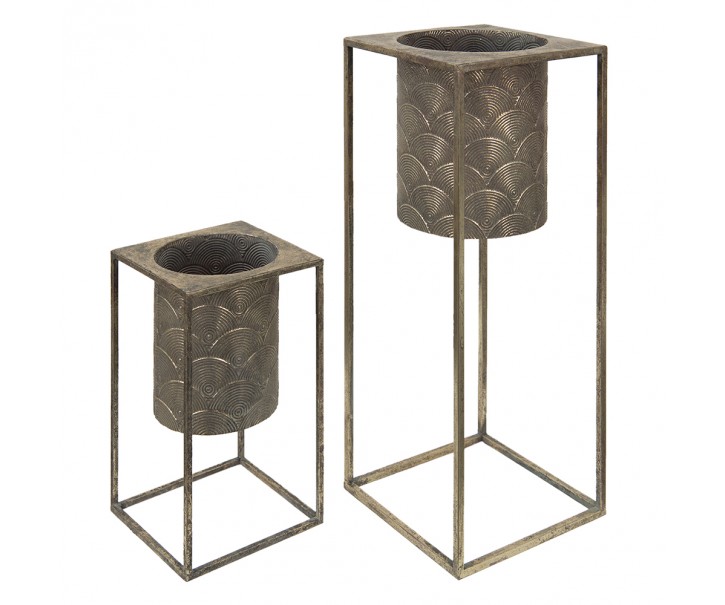 2ks bronzové antik květináče na nohou Fane - 25*25*62 cm / 20*20*34 cm Clayre & Eef