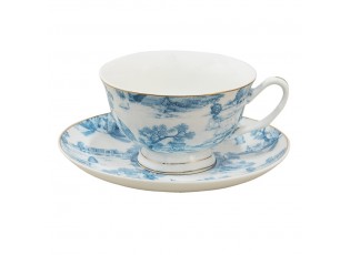 Bílo-modrý porcelánový šálek s podšálkem Chateau - Ø 10*6 / Ø 15*2 cm / 250 ml