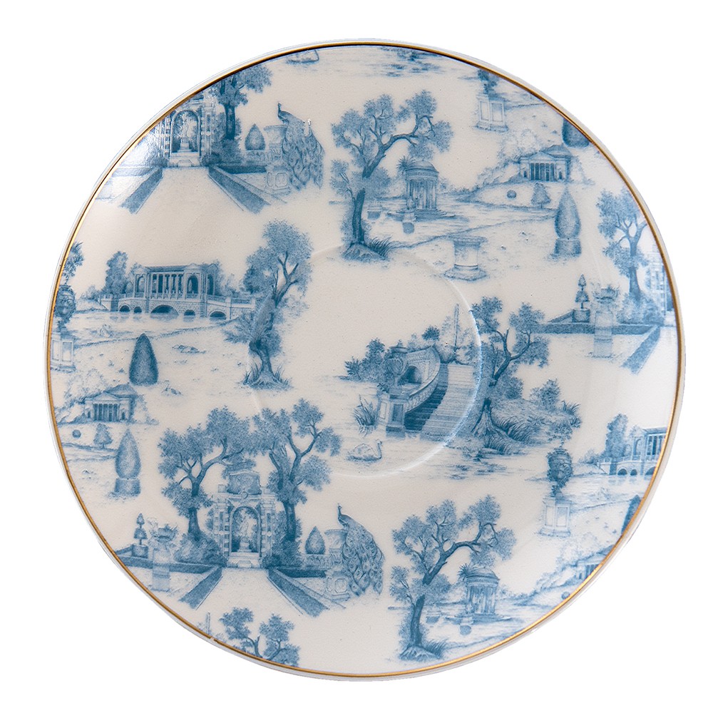Bílo-modrý porcelánový šálek s podšálkem Chateau - Ø 10*6 / Ø 15*2 cm / 250 ml Clayre & Eef Bílo-modrý porcelánový šálek s podšálkem Chateau - Ø 10*6 / Ø 15*2 cm / 250 ml Clayre & Eef