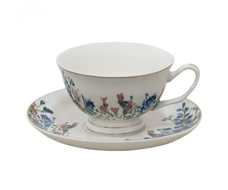 Porcelánový šálek s podšálkem a květy - 12*10*6 cm / Ø 15*2 cm / 250 ml Clayre & Eef