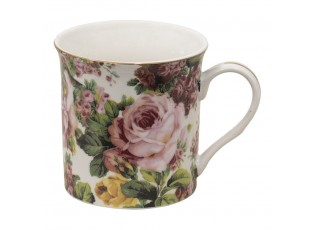 Porcelánový hrnek s květy a zlatou linkou Pink Flowers - 12*8*9 cm / 330 ml
