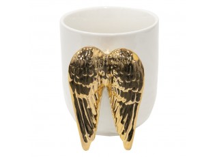 Bílý keramický hrnek se zlatými křídly Wings - 11*9*10 cm